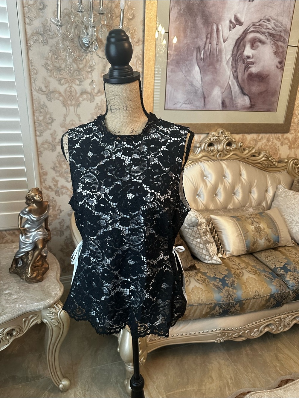 DKNY Black Lace Sleeveless Camisole with Side Ties